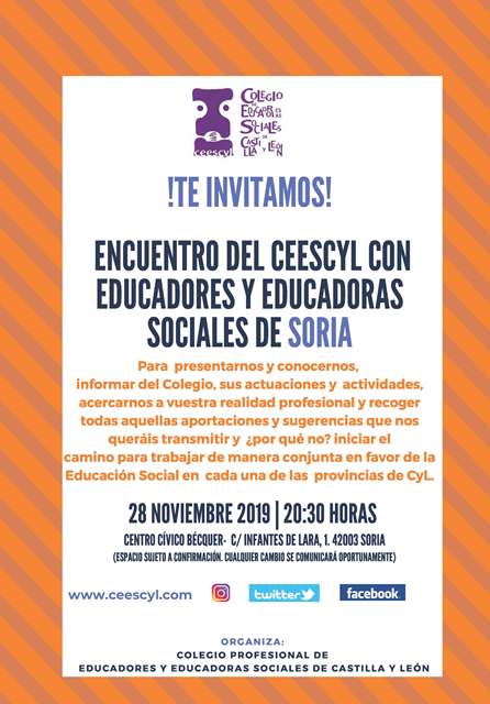 ENCUENTRO CON EDUCADORES/AS SOCIALES DE SORIA Y PROVINCIA. SORIA, 28 NOVIEMBRE 2019
