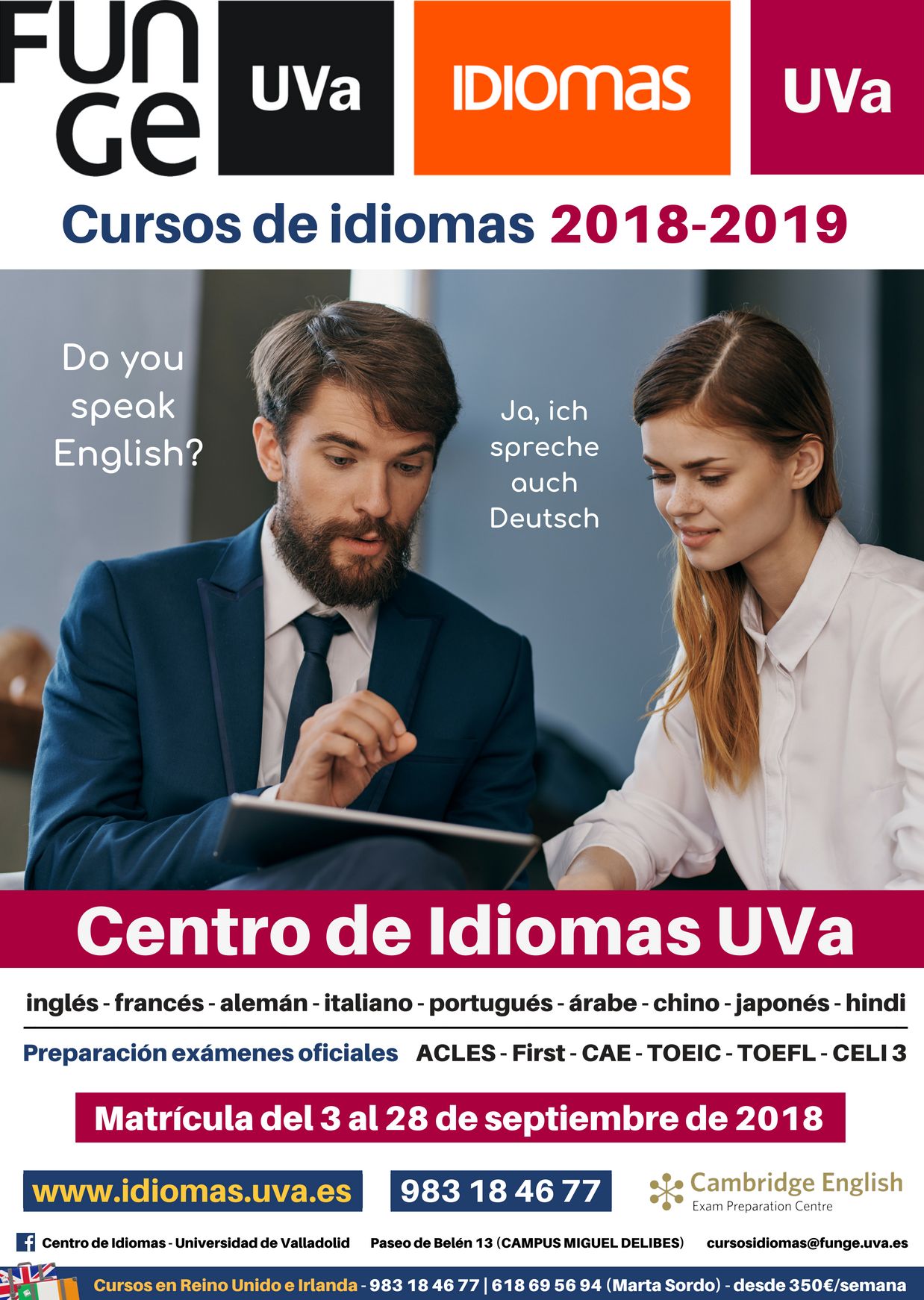 CURSOS DE IDIOMAS UVA. CURSO GENERAL 2018/2019. DESCUENTO PARA COLEGIADOS Y COLEGIADAS DEL CEESCYL