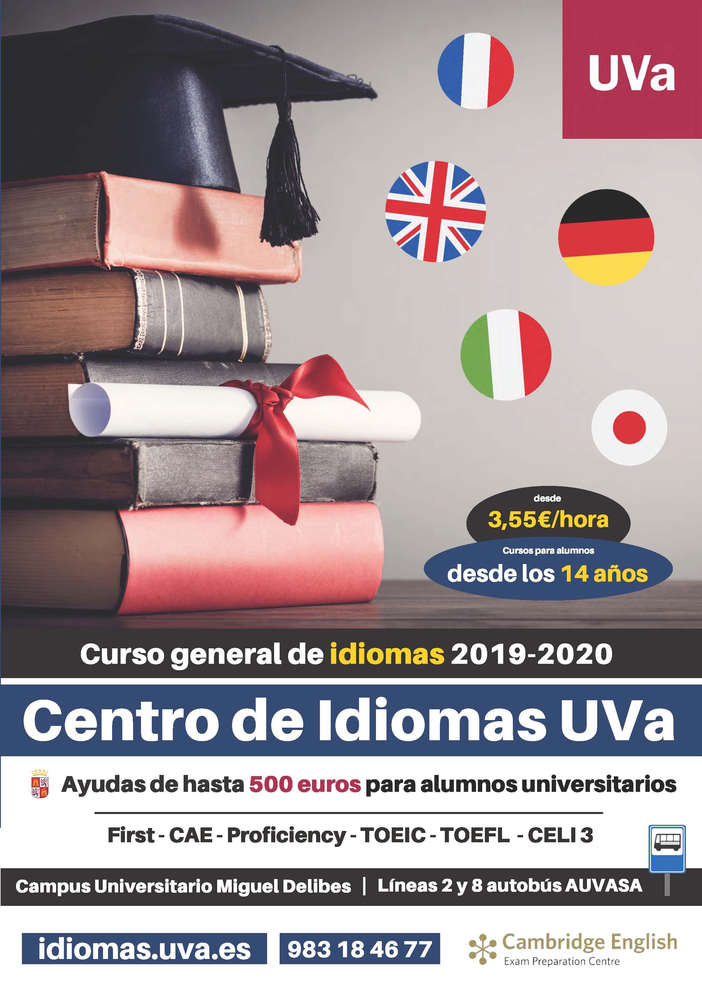 CURSOS DE IDIOMAS UVA. CURSO GENERAL 2019/2020. DESCUENTO PARA COLEGIADOS Y COLEGIADAS DEL CEESCYL