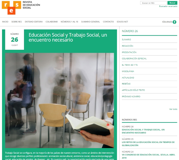 REVISTA RES Nº 26. "EDUCACIÓN SOCIAL Y TRABAJO SOCIAL. UN ENCUENTRO NECESARIO"