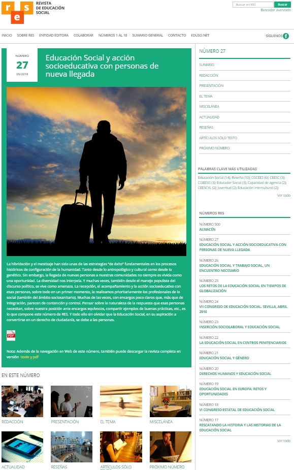 REVISTA RES Nº 27. "EDUCACIÓN SOCIAL Y ACCIÓN SOCIOEDUCATIVA CON PERSONAS DE NUEVA LLEGADA"