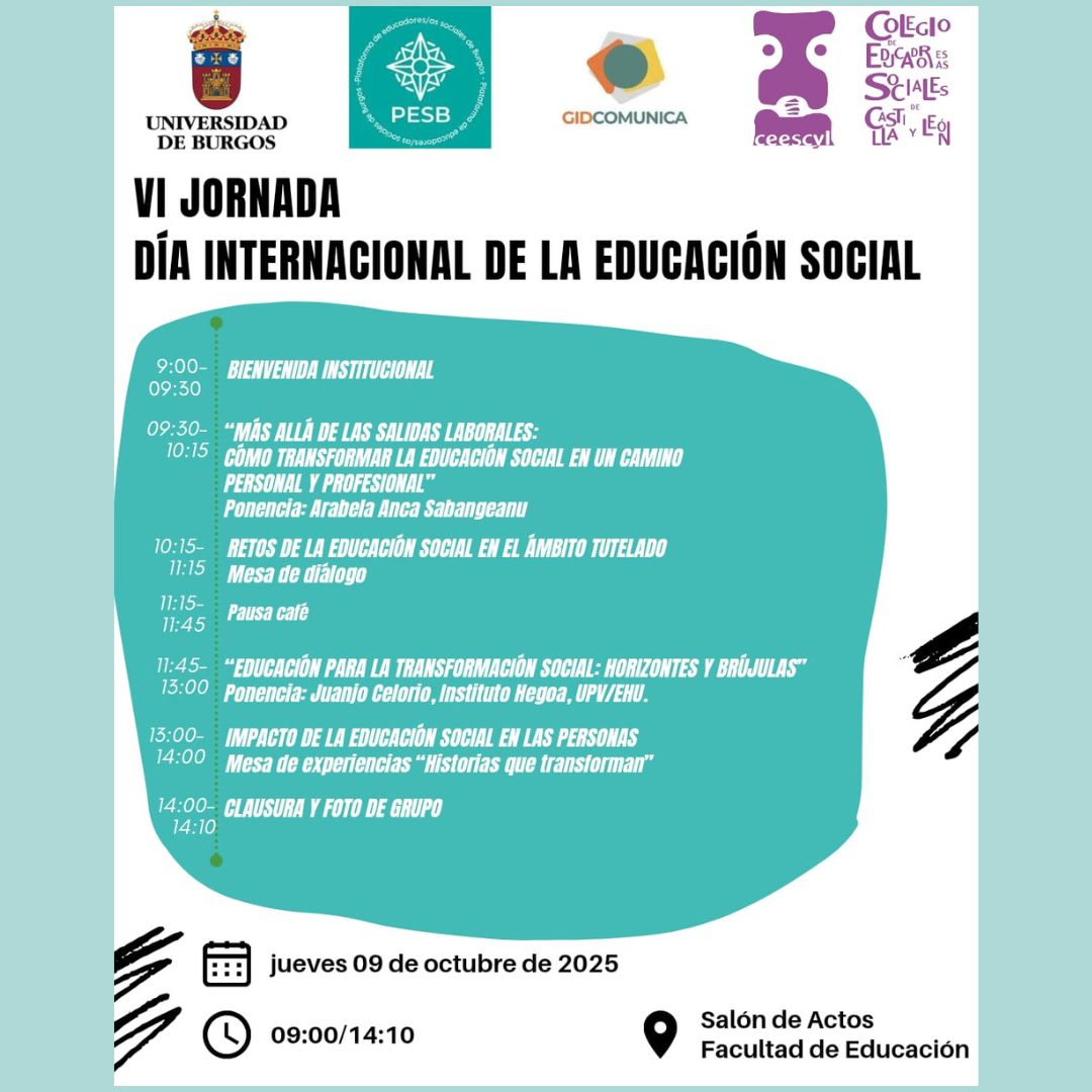 UBU Y CEESCYL- VI JORNADAS DÍA EDUCACIÓN SOCIAL "TRANSFORMAR, CUIDAR, AVANZAR". BURGOS 9 OCTUBRE 2025
