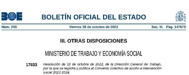 PUBLICADO EL CONVENIO COLECTIVO ESTATAL DE ACCIÓN E INTERVENCIÓN SOCIAL 2022-2024