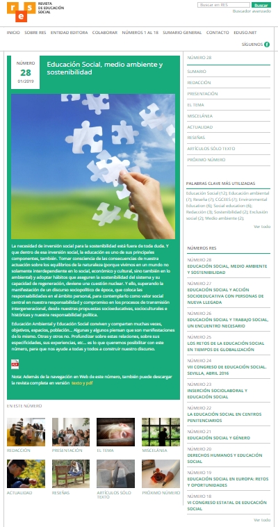 REVISTA RES Nº 28 "EDUCACIÓN SOCIAL, MEDIO AMBIENTE Y SOSTENIBILIDAD"